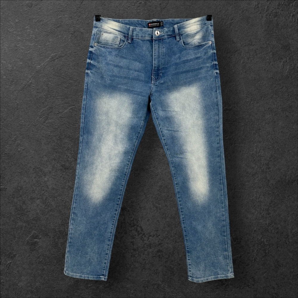 Southpole Skinny 38x32 Denim Blue Jeans Bleached‎ Denim Stretch Tapered Leg
